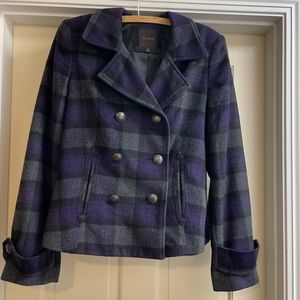 Limited plaid Peacoat w/metal buttons, Purple and Grey